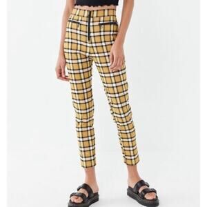 Urban Outfitters Women’s High Waisted Plaid Skinny Leg Ankle Pants Size 4 Yellow
